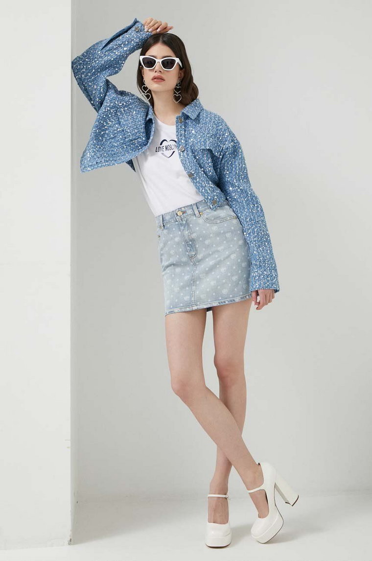 Chiara Ferragni spódnica jeansowa Logomania kolor niebieski mini prosta