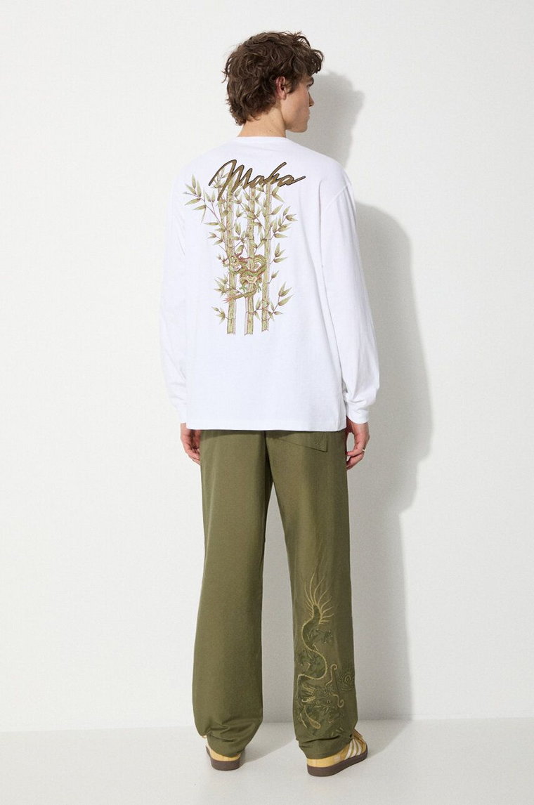 Maharishi longsleeve bawełniany Dragon Bamboo kolor biały z aplikacją 5080.WHITE