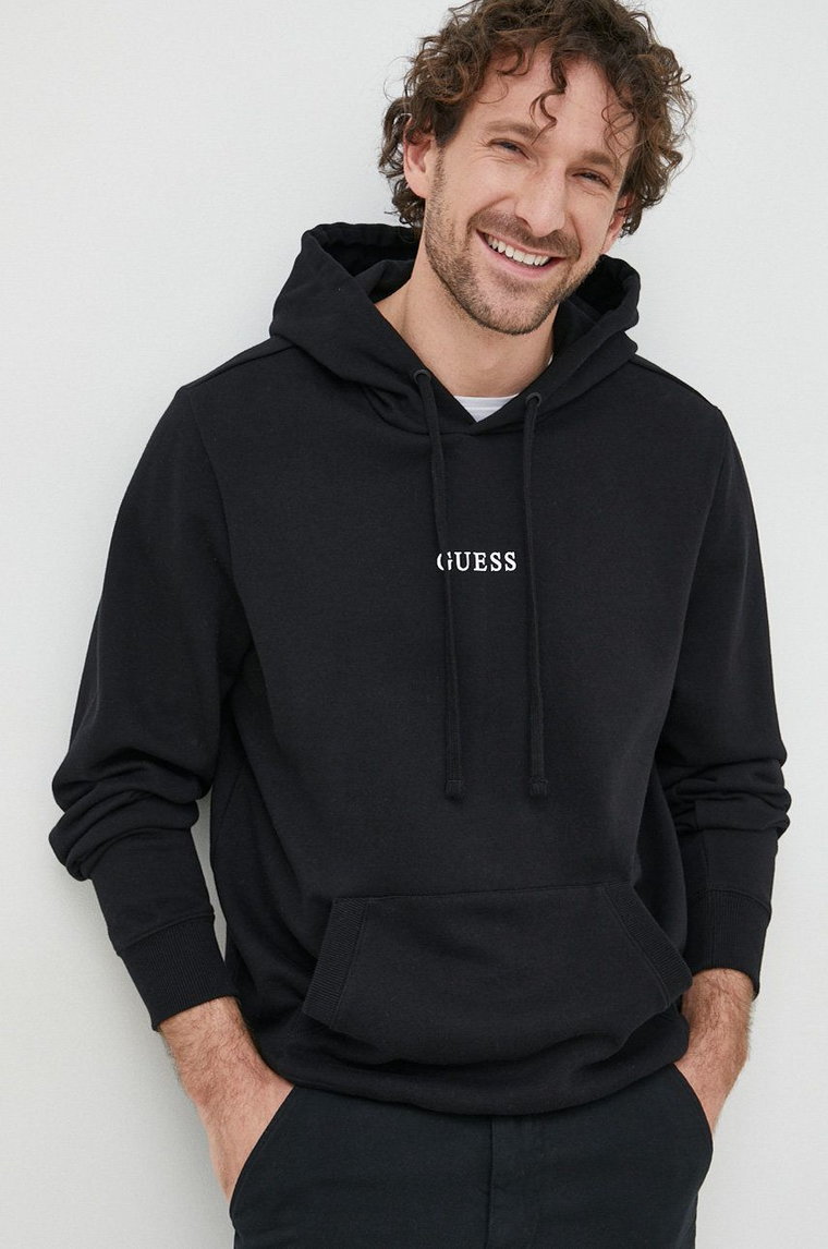 Guess bluza ES ROY kolor czarny z kapturem z nadrukiem M2BQ50 K9YH1