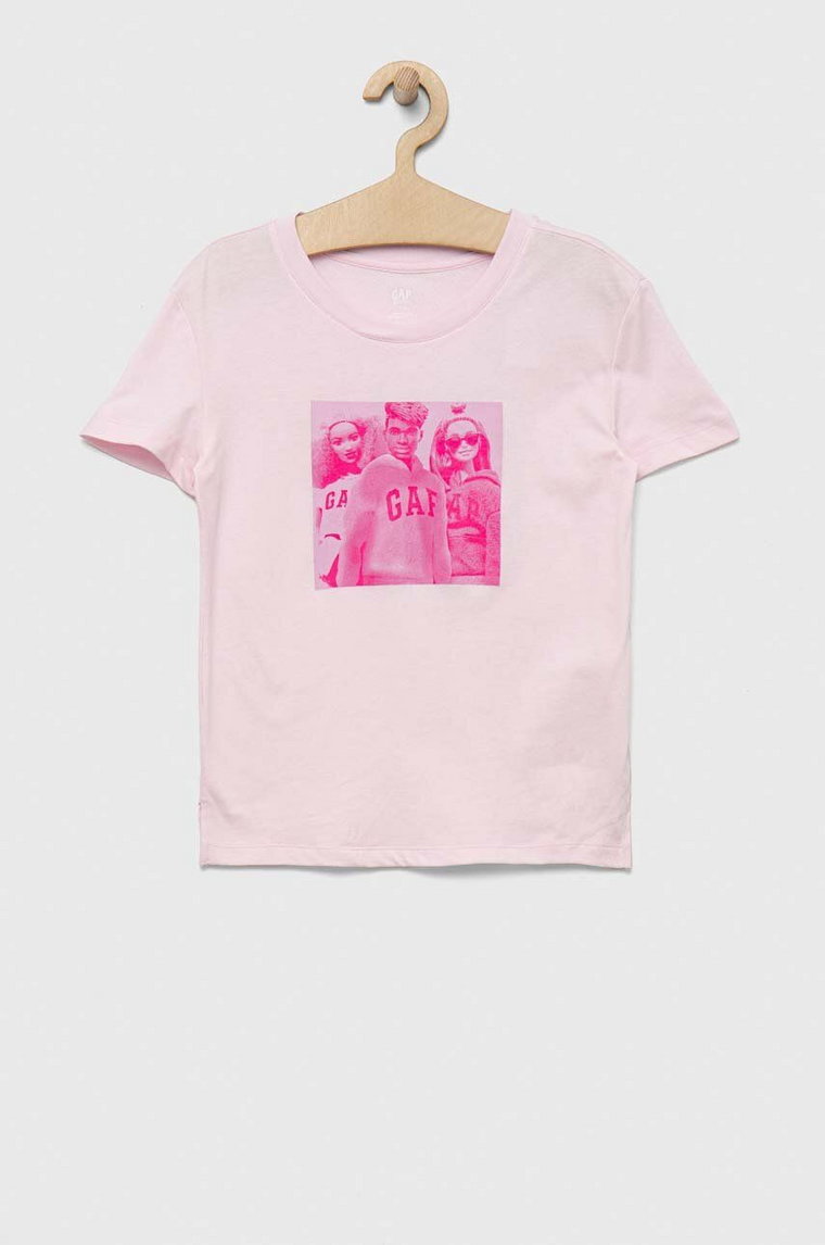 GAP t-shirt bawełniany dziecięcy x Barbie kolor różowy
