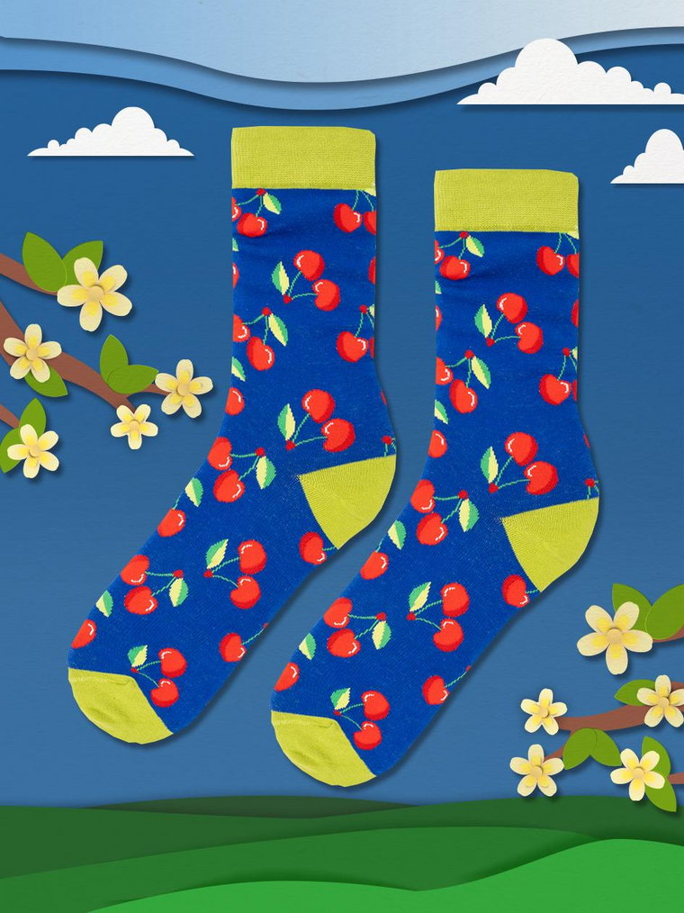 Długie Skarpetki Urban Socks Cherries Niebieskie