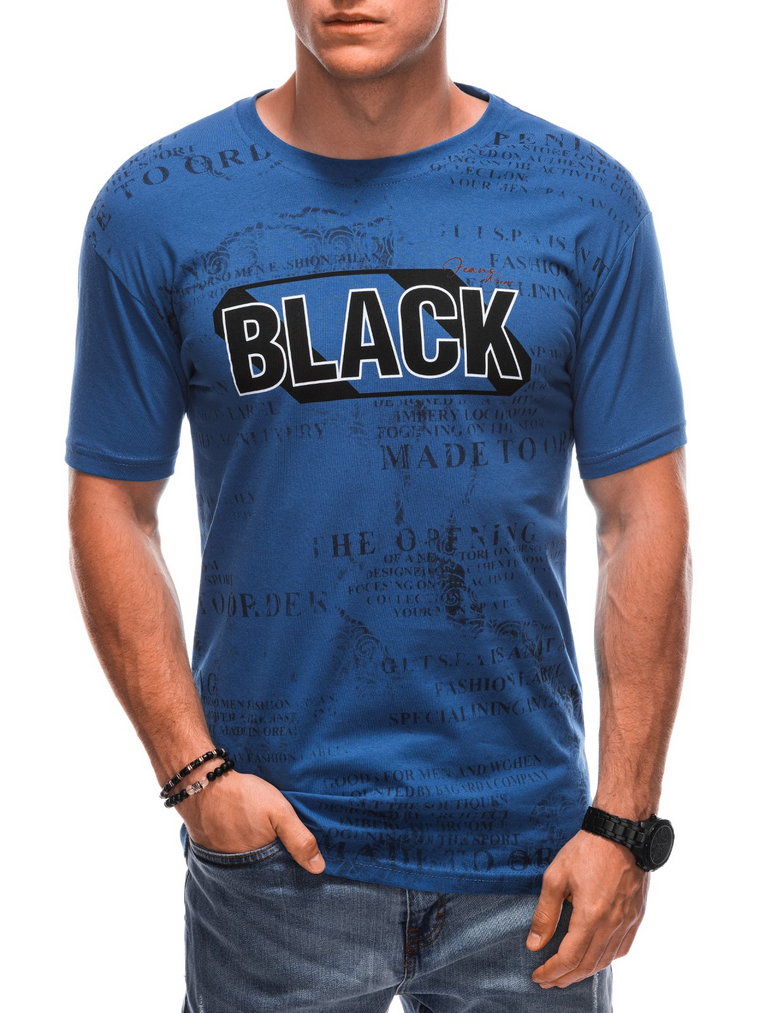 T-shirt męski z nadrukiem S1903 - niebieski