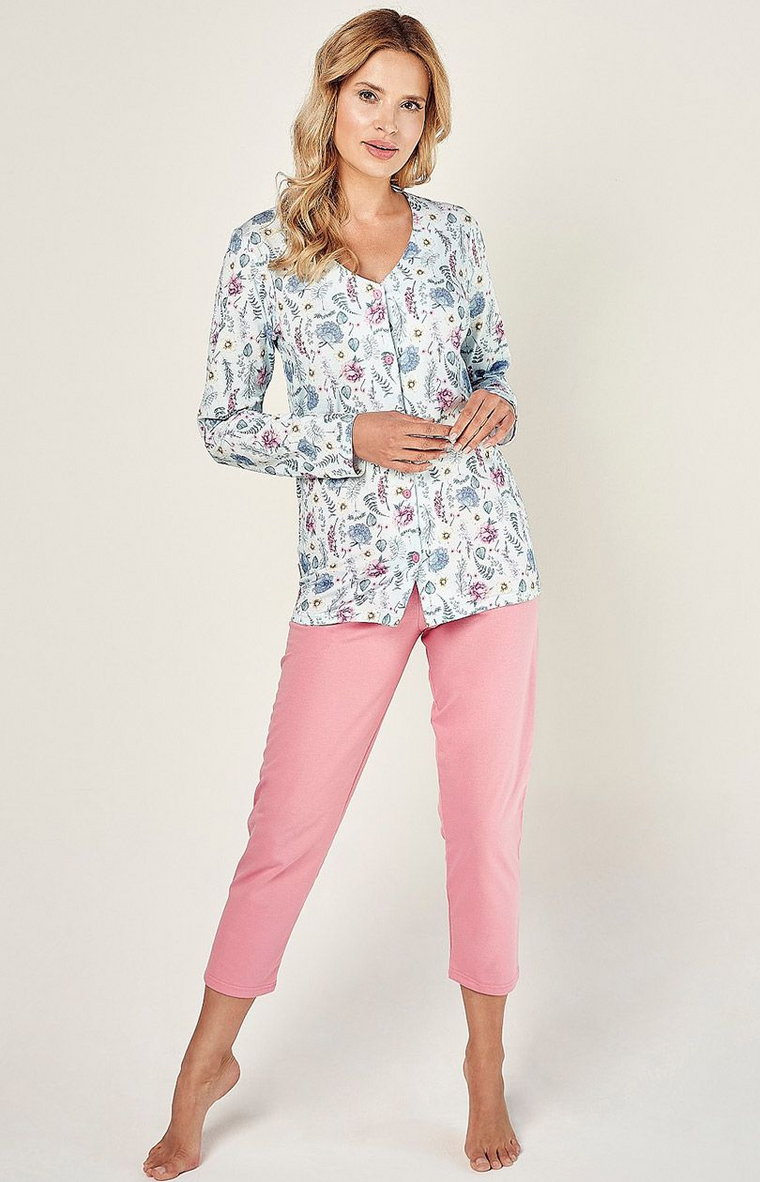 Bawełniana piżama damska Valencia 2991, Kolor błękitno-różowy, Rozmiar M, Taro