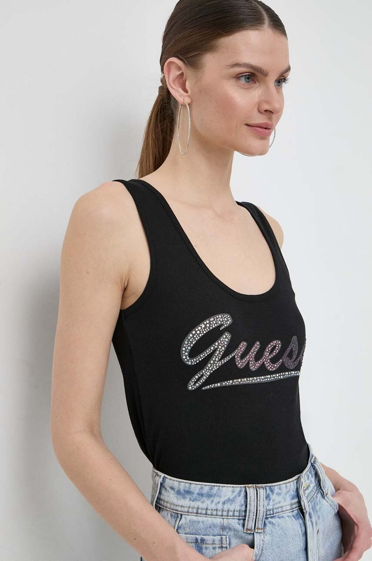 Guess top bawełniany LOGO kolor czarny W4GP16 K1814