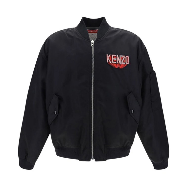 Czarna kurtka bomberka z haftowanymi logo Kenzo