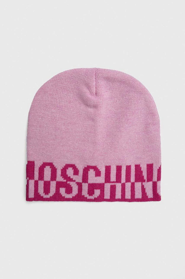 Moschino czapka z domieszką wełny kolor różowy