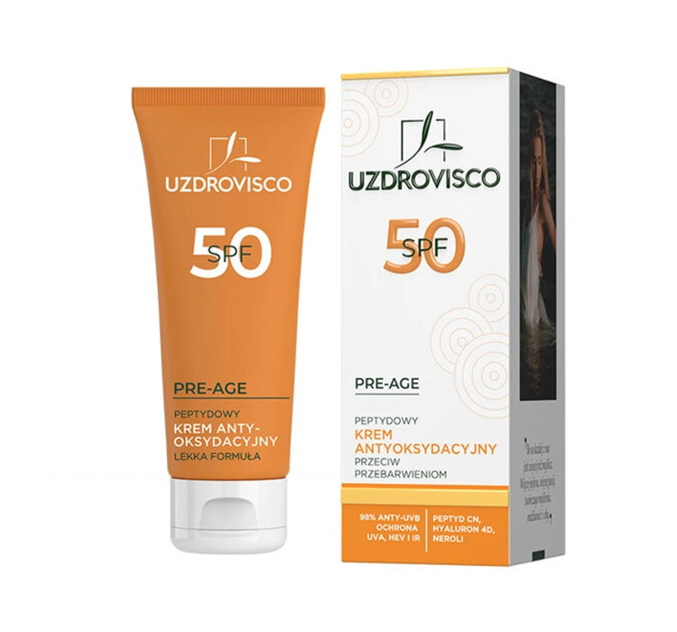 UZDROVISCO PRE-AGE PEPTYDOWY KREM ANTYOKSYDACYJNY PRZECIW PRZEBARWIENIOM SPF50 50ML