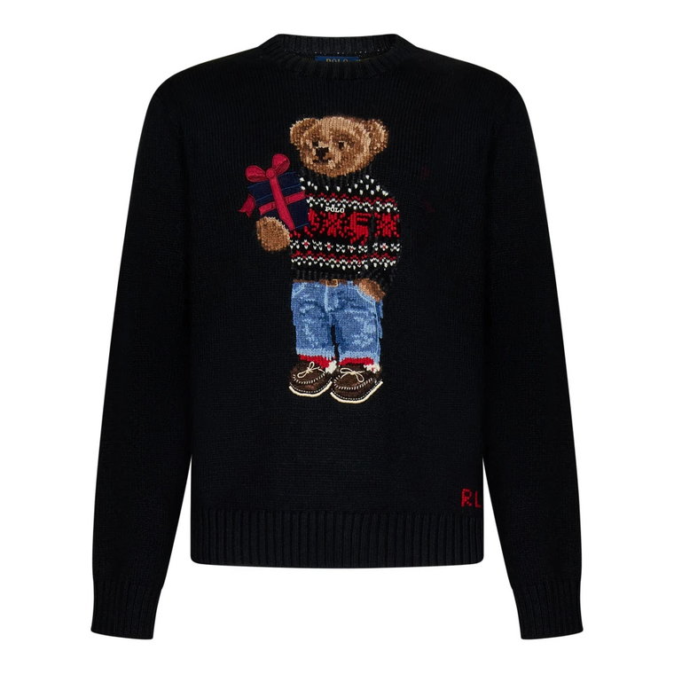 Czarny sweter z golfem z Polo Bear Intarsia Ralph Lauren