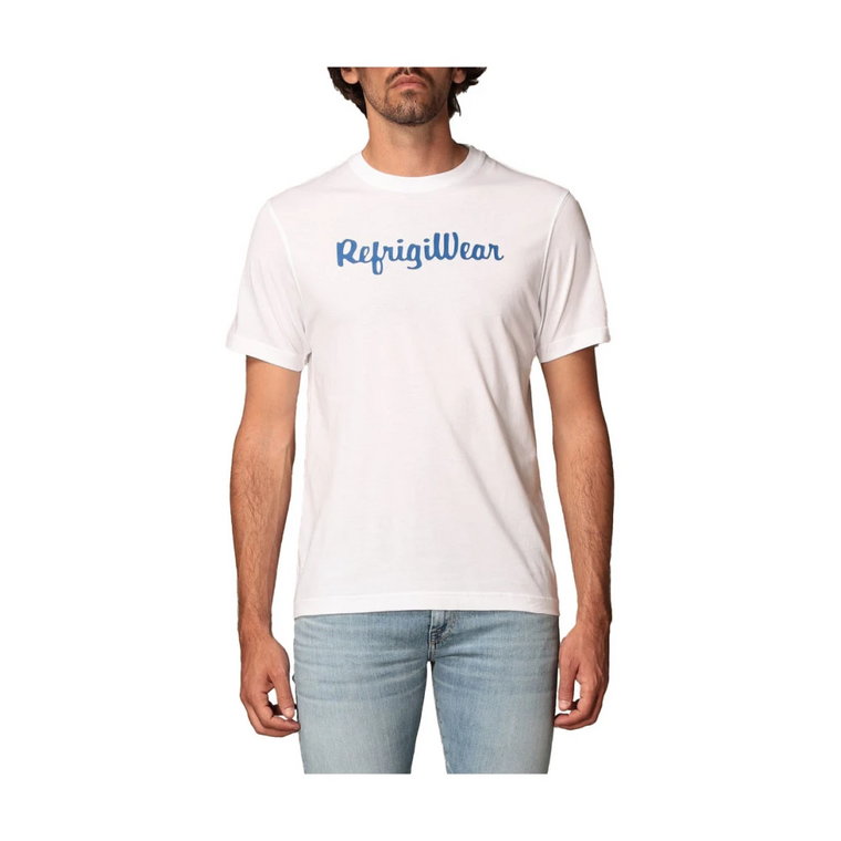 Bawełniana T-shirt z Okrągłym Dekoltem i Niebieskim Logo RefrigiWear