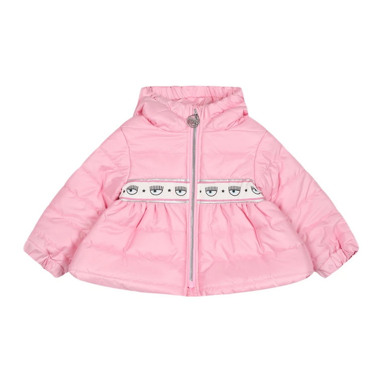 Różowa pikowana kurtka puchowa z kapturem Chiara Ferragni Collection