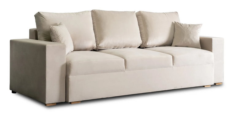 Beżowa welurowa sofa 3-osobowa z funkcją spania - Emporia