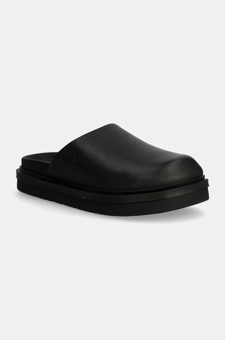 Calvin Klein Jeans klapki skórzane HOME CLOG SLIDE MG LTH damskie kolor czarny YW0YW01686