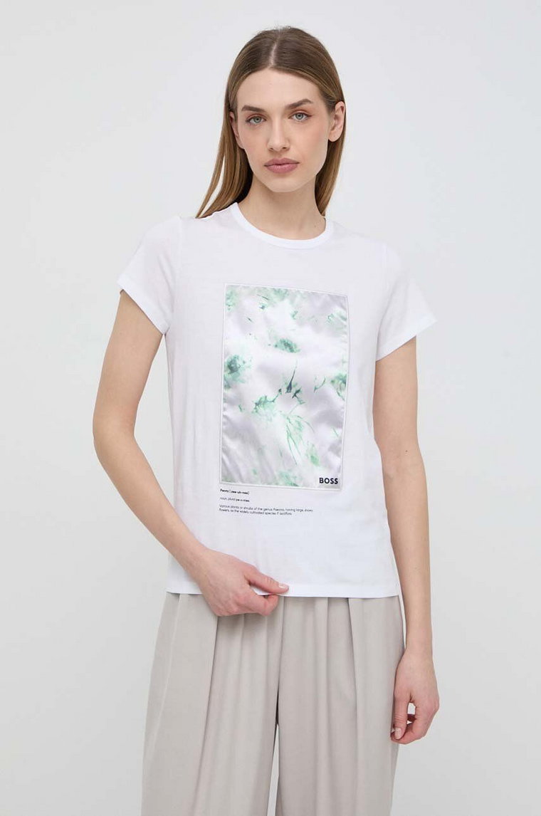 BOSS t-shirt bawełniany damski kolor biały