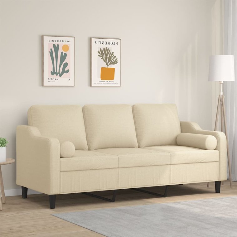 vidaXL 3-osobowa sofa z poduszkami, kremowa, 180 cm, tkanina