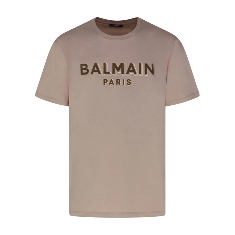 Jasnobrązowy Bawełniany T-Shirt z Logo Balmain