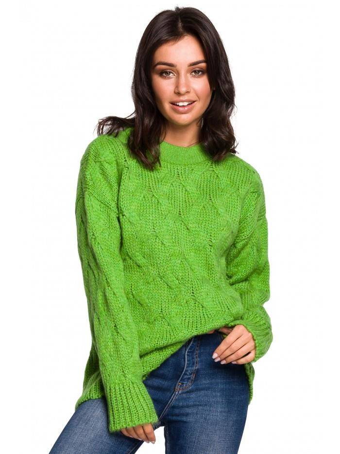 Sweter ze splotem typu warkocz - zielony