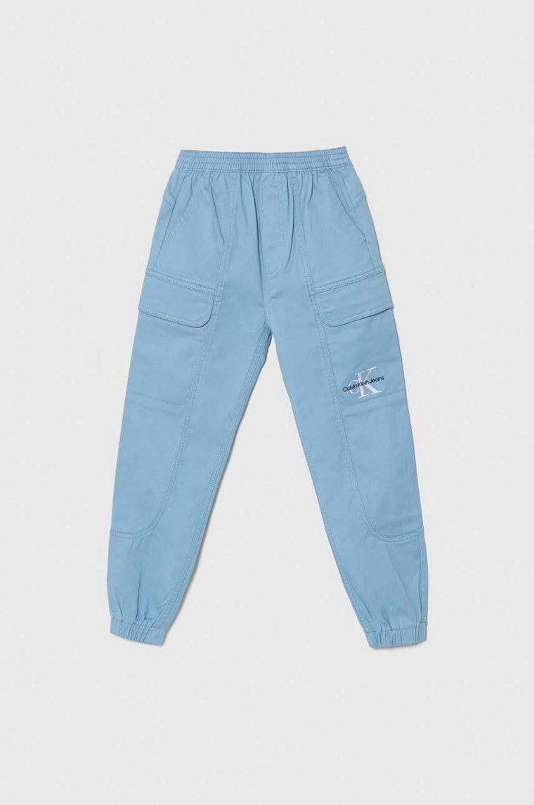 Calvin Klein Jeans spodnie dziecięce kolor niebieski gładkie