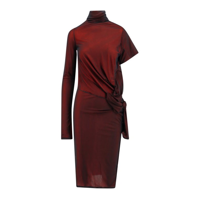 Czerwona Sukienka z Golfem i Szczegółem Węzeł na Boku Maison Margiela