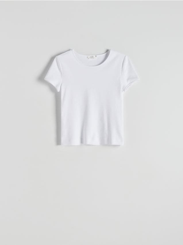 Reserved - T-shirt z merceryzowanej bawełny - złamana biel