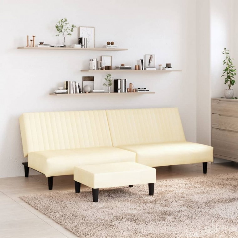 2-osobowa sofa z podnóżkiem, kremowa, sztuczna skóra kod: V-3081876