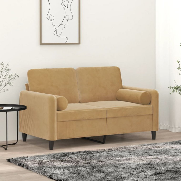 vidaXL 2-osobowa sofa z poduszkami, brązowa, 120 cm, aksamit