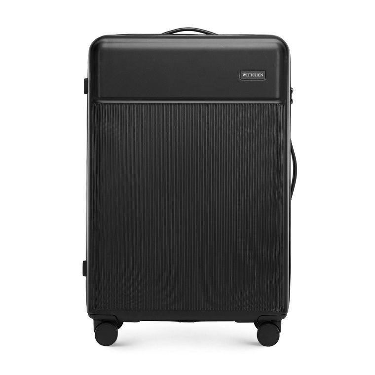 Duża walizka z ABS-u z pionowymi paskami czarna