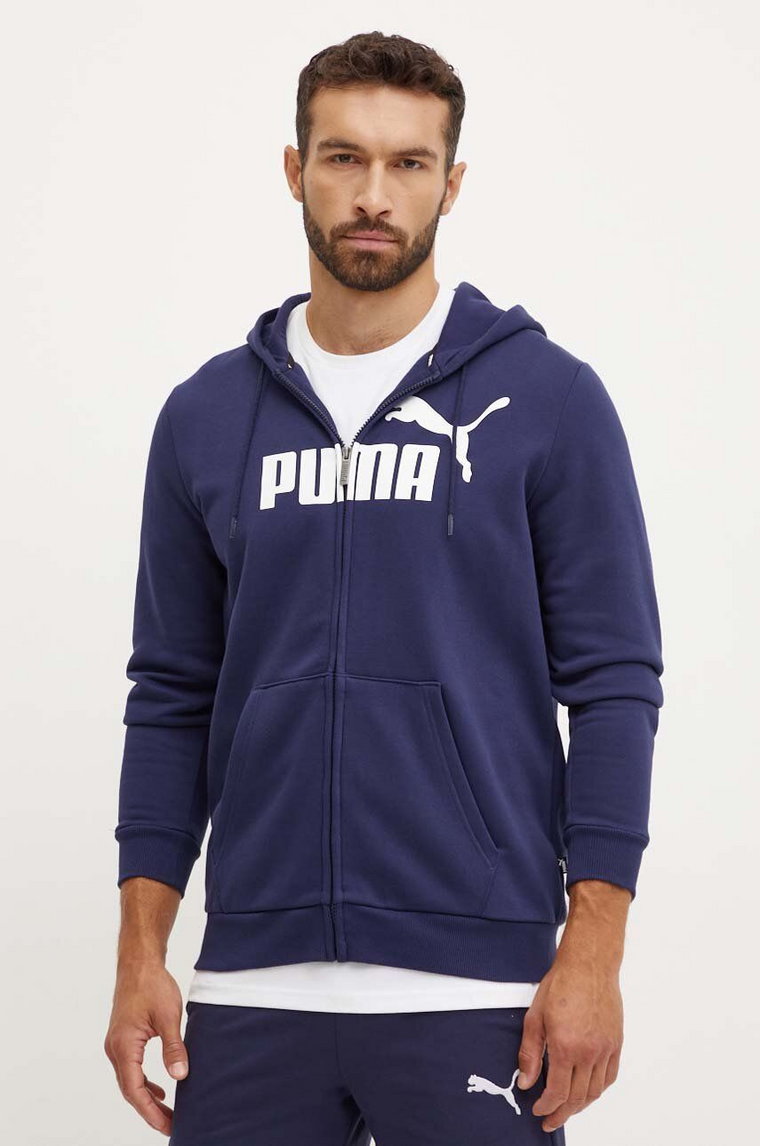 Puma bluza męska kolor granatowy z kapturem z nadrukiem