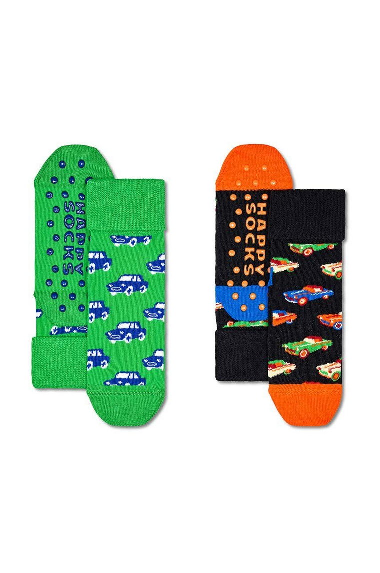 Happy Socks skarpetki dziecięce Kids Cars Anti-Slip Socks 2-pack kolor zielony