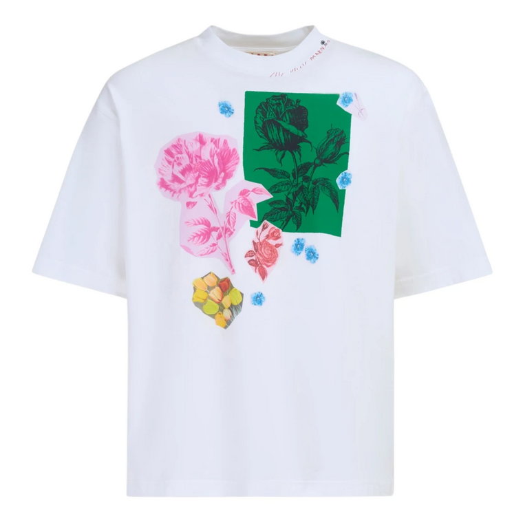 Bawełniana koszulka z nadrukami kwiatów Marni