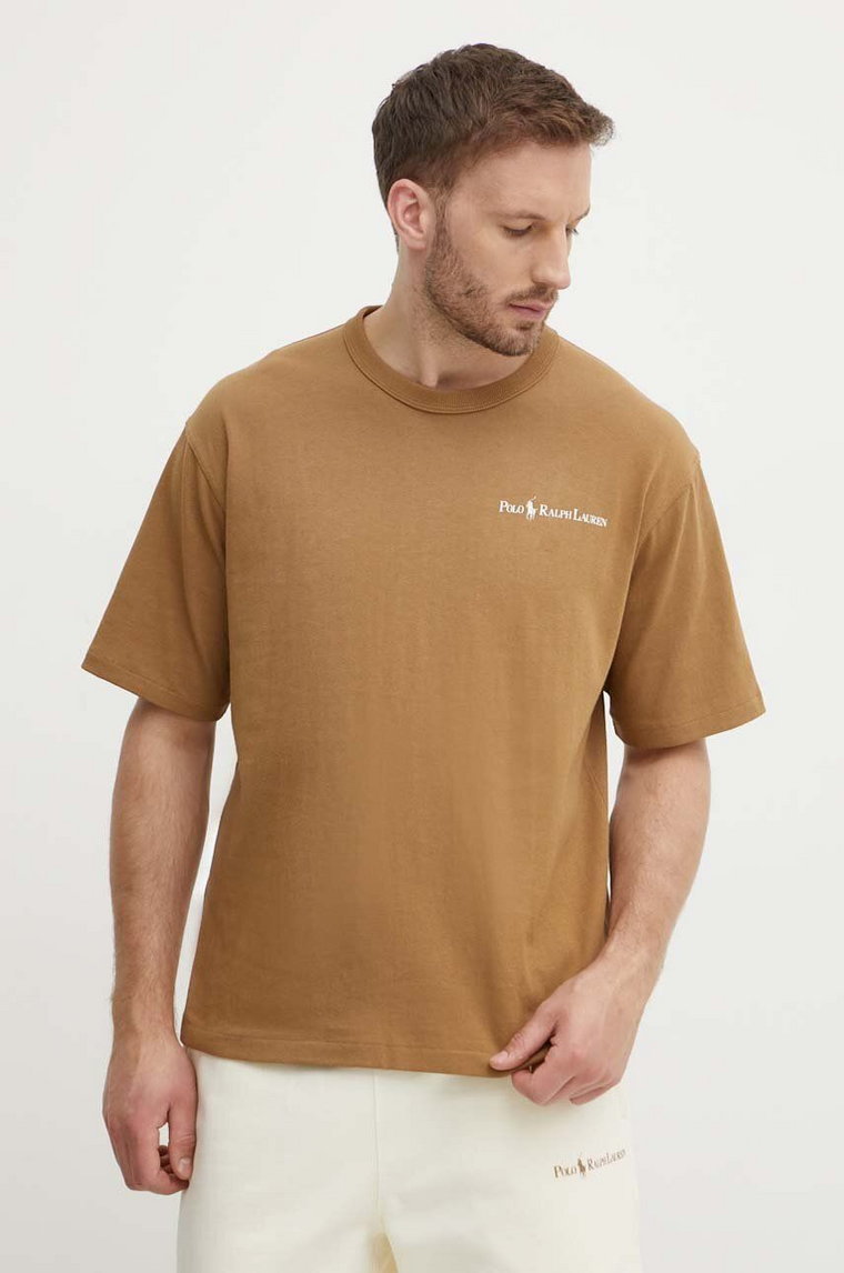 Polo Ralph Lauren t-shirt bawełniany męski kolor brązowy z nadrukiem 710950133001