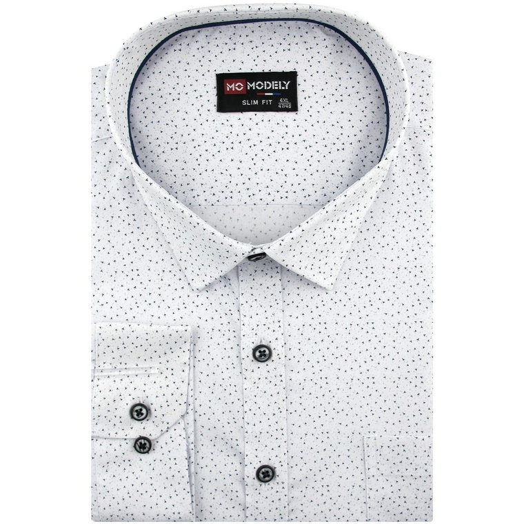 Duża Koszula Męska Elegancka Wizytowa do garnituru biała we wzorki z długim rękawem Duże rozmiary H364