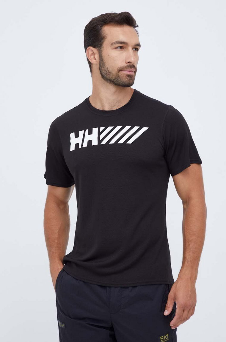 Helly Hansen t-shirt sportowy Lifa Tech kolor czarny z nadrukiem