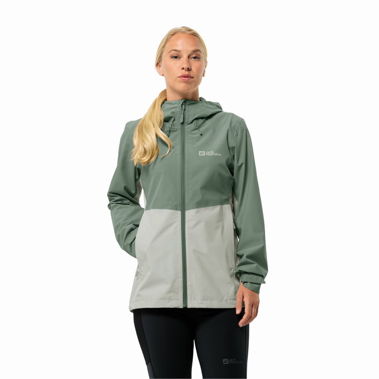 Damska kurtka przeciwdeszczowa Jack Wolfskin WEILTAL 2L JKT W hedge green - XS