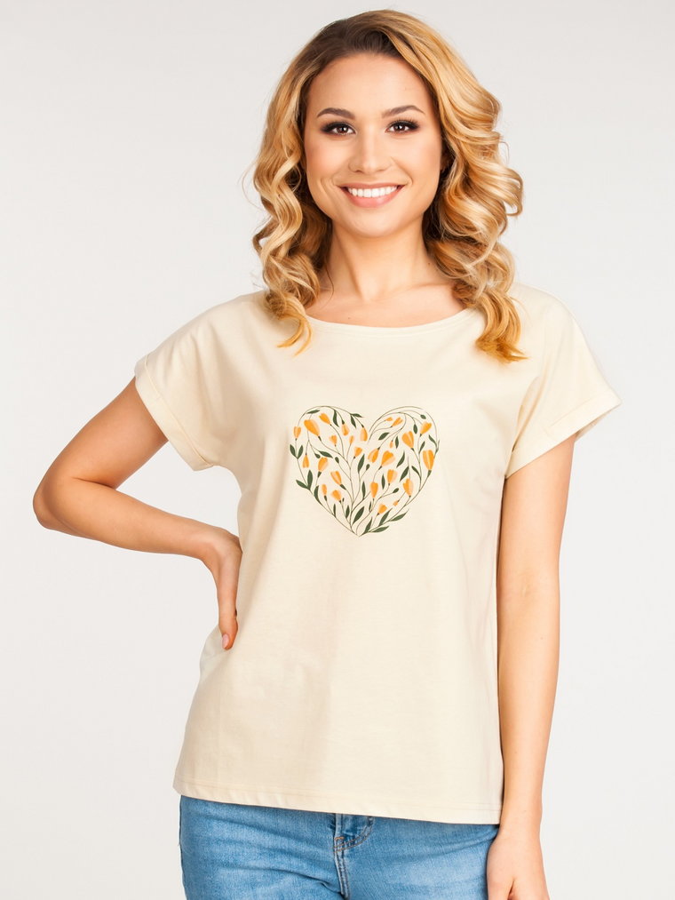 Koszulka damska t-shirt bawełniany kwiatowe serce XXL