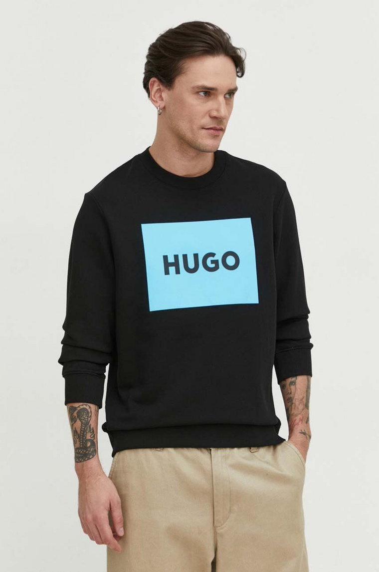 HUGO bluza bawełniana męska kolor czarny z nadrukiem 50467944