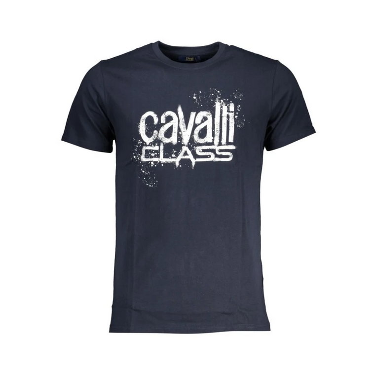 Niebieski Bawełniany T-shirt z nadrukiem logo Cavalli Class