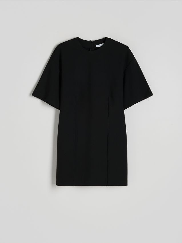 Reserved - Gładka sukienka mini - czarny