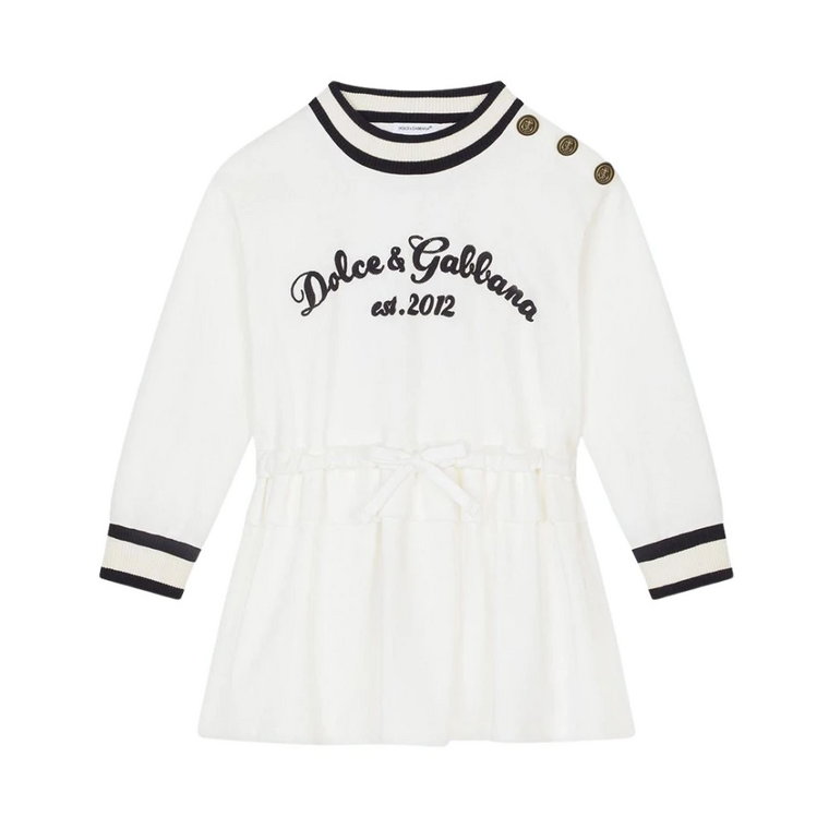 Zimowa Sukienka z bawełny z falbanami i haftowanym logo Dolce & Gabbana