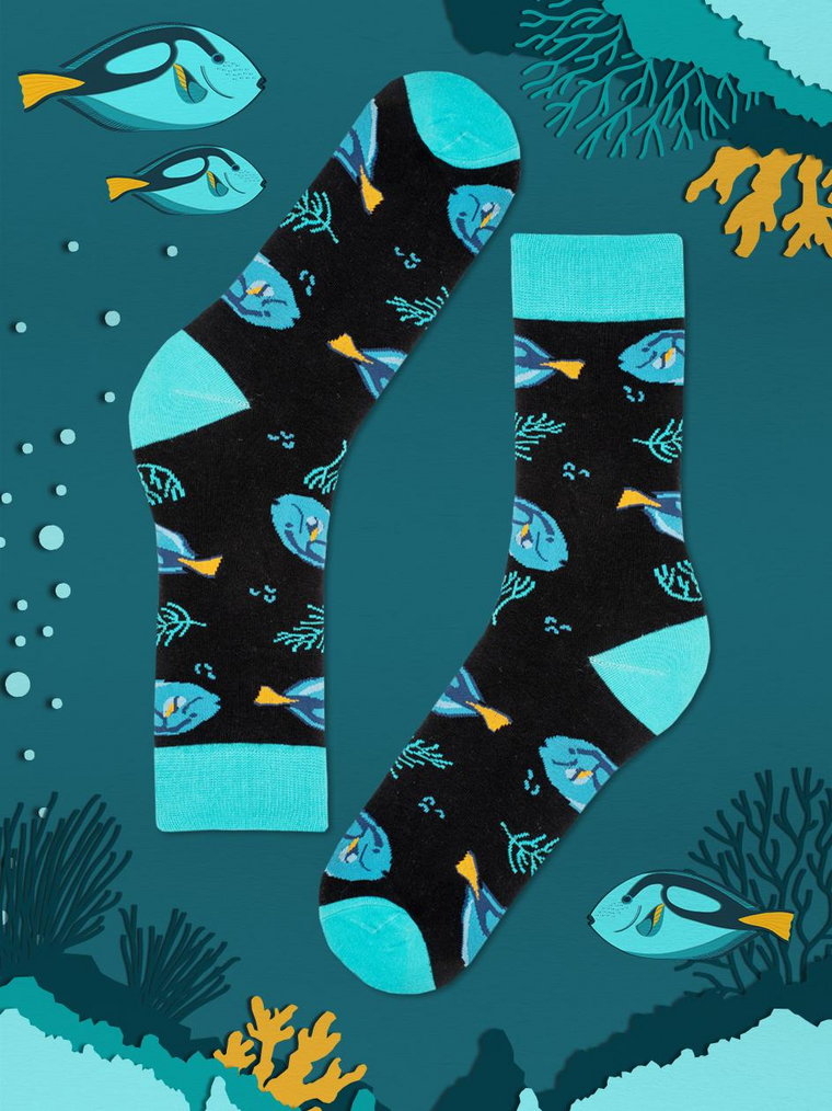 Długie Skarpetki Urban Socks Blue Fishes Czarne