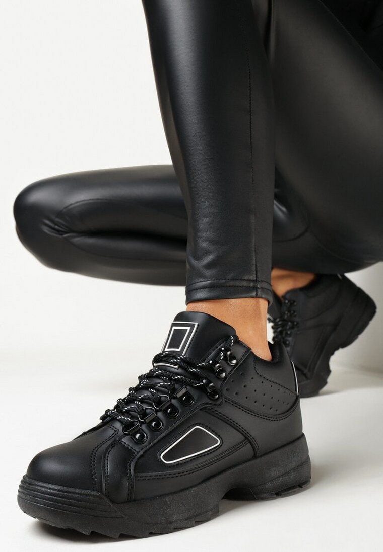 Czarne Sneakersy na Platformie Aonari