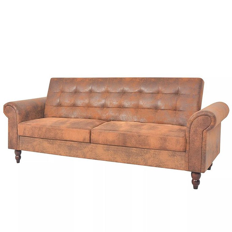 Rozkładana pikowana brązowa sofa - Image