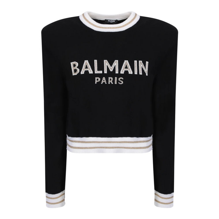 Czarna Odzież Dzianinowa z Wzorem Intarsia Balmain