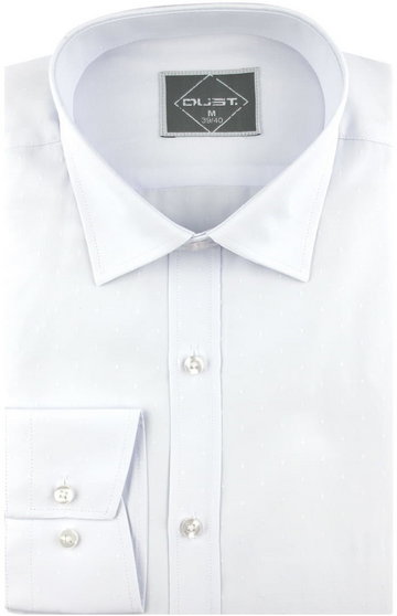 Koszula Męska Elegancka Wizytowa do garnituru biała w delikatne kropki z długim rękawem w kroju SLIM FIT Dust B326