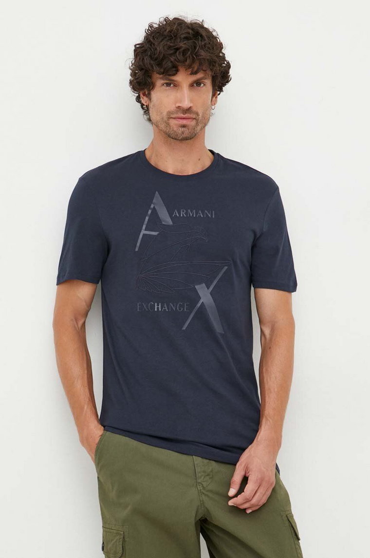 Armani Exchange t-shirt bawełniany kolor granatowy z nadrukiem