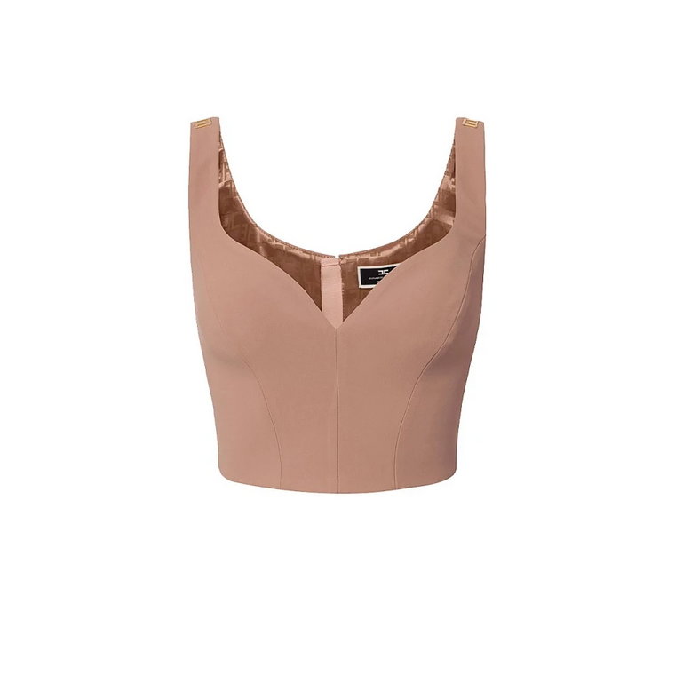 Nude Stretch Podwójny Top z Logo Elisabetta Franchi