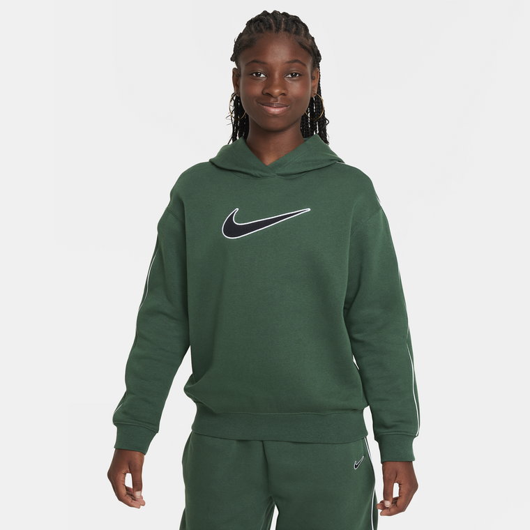 Dzianinowa bluza z kapturem o kroju oversize dla dużych dzieci (dziewcząt) Nike Sportswear - Szary