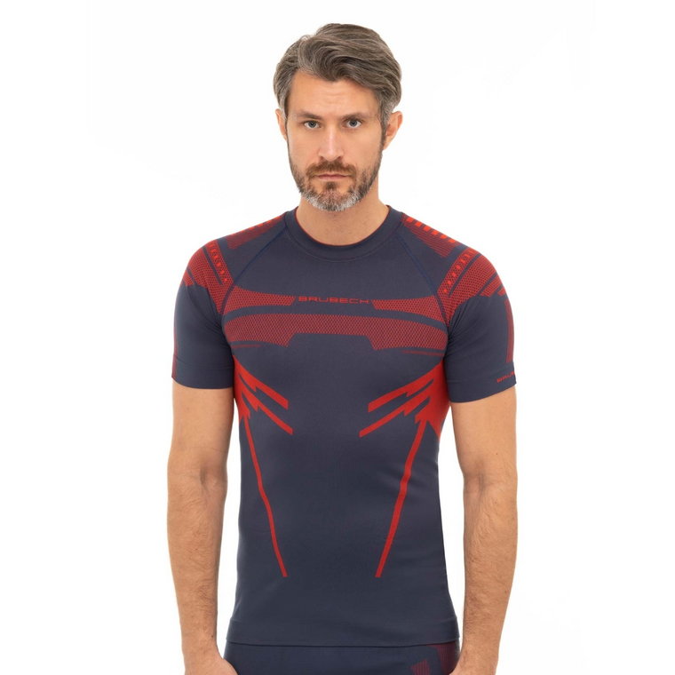 Męska koszulka termoaktywna Brubeck Dry SS ciemnoniebieski/czerwony - S