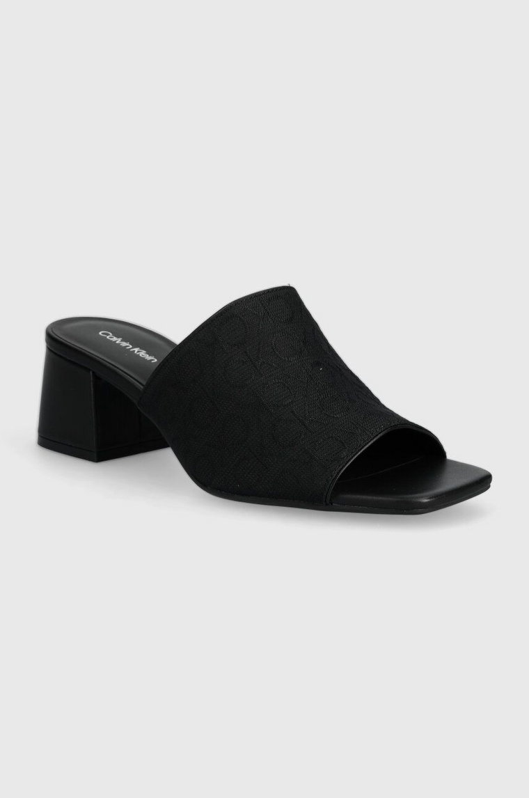 Calvin Klein klapki HEEL MULE 45 MONOCQ damskie kolor czarny na słupku HW0HW01936