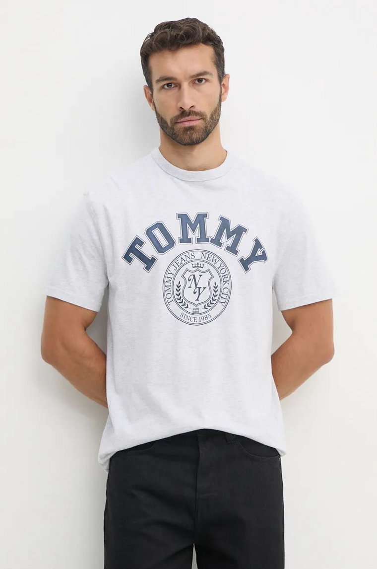 Tommy Jeans t-shirt bawełniany męski kolor szary z nadrukiem DM0DM18542