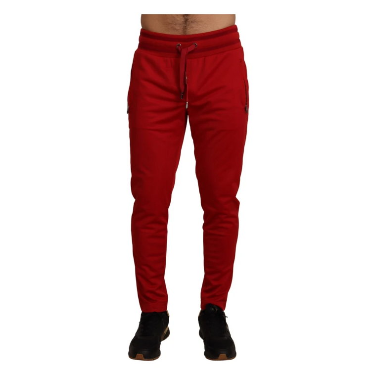 Czerwone Spodnie z Logo Plaque Dolce & Gabbana